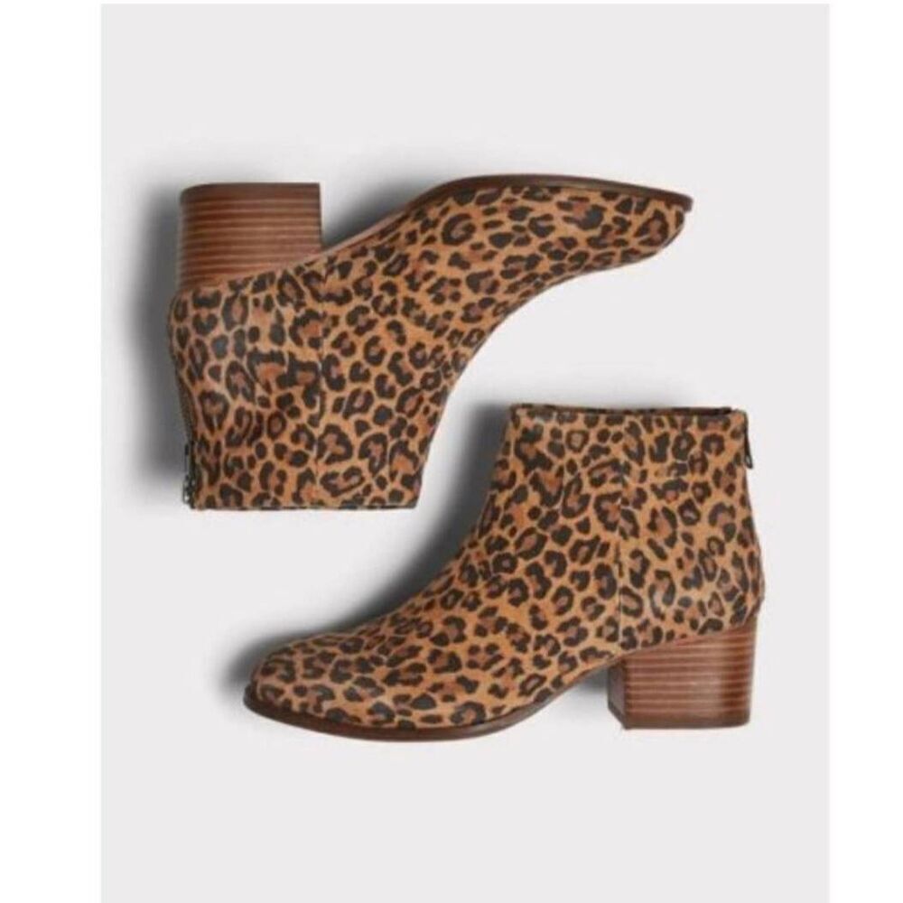 Seychelles Boots Women's 6 Brown Suede Side Zip Leopard Print Pointed Toe Bootie